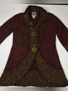 CURIO NEW YORK CARDIGAN SWEATER TEXTURED BOUCLE FLATE BOHO ARTSY SIZE MEDIUM